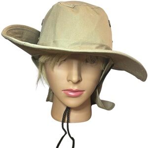 Unisex Brimmed Hat One Size Khaki Vented‎ Neck Flap Snaps Sun Fishing